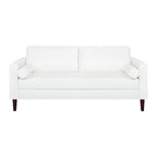 Modern Genuine Leather Sofa with Wooden Legs & Additional Bolster Pillow