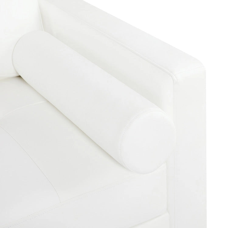 Modern Genuine Leather Sofa with Wooden Legs & Additional Bolster Pillow