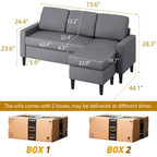 74 Convertible Sectional Sofa Couch, Small L-Shaped Sofa