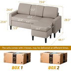 74 Convertible Sectional Sofa Couch, Small L-Shaped Sofa