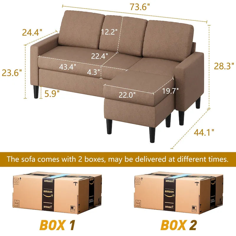 74 Convertible Sectional Sofa Couch, Small L-Shaped Sofa