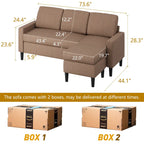 74 Convertible Sectional Sofa Couch, Small L-Shaped Sofa