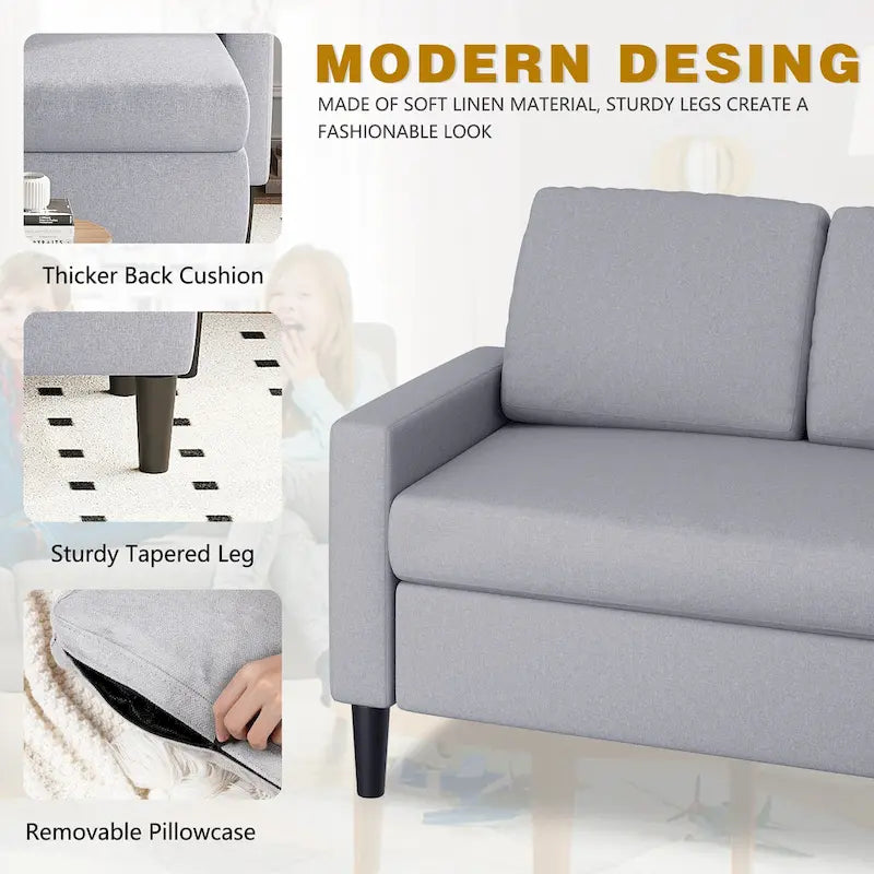 74 Convertible Sectional Sofa Couch, Small L-Shaped Sofa