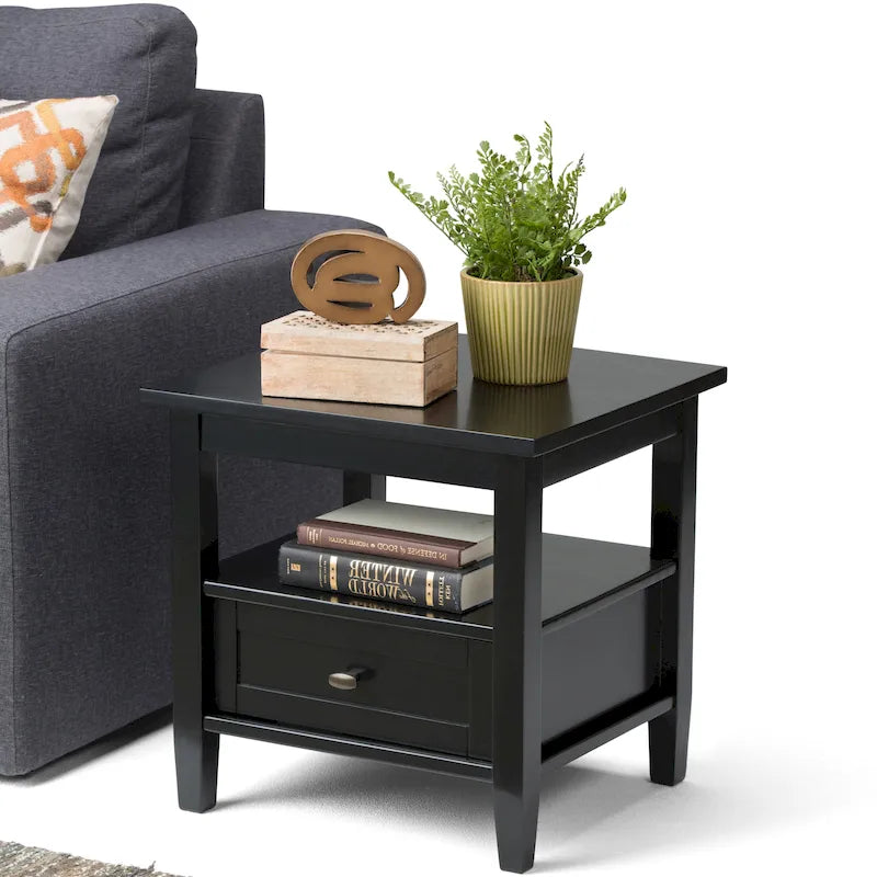 Solid Wood Rectangle End Table - 20" Wide Transitional Side Table