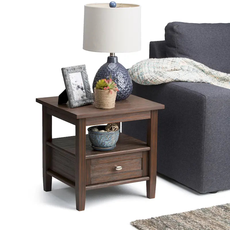 Solid Wood Rectangle End Table - 20" Wide Transitional Side Table