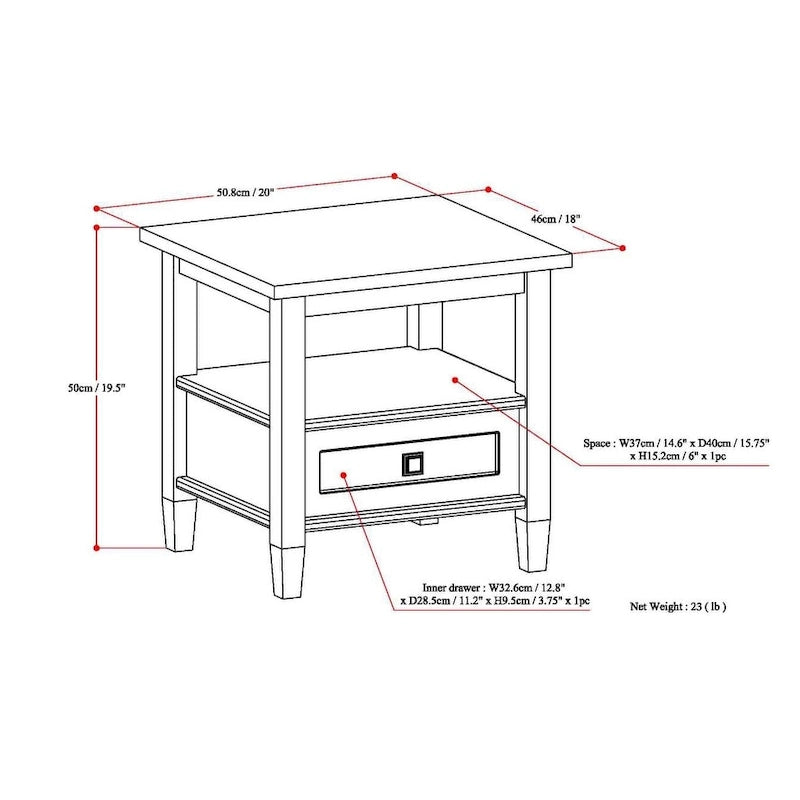 Solid Wood Rectangle End Table - 20" Wide Transitional Side Table