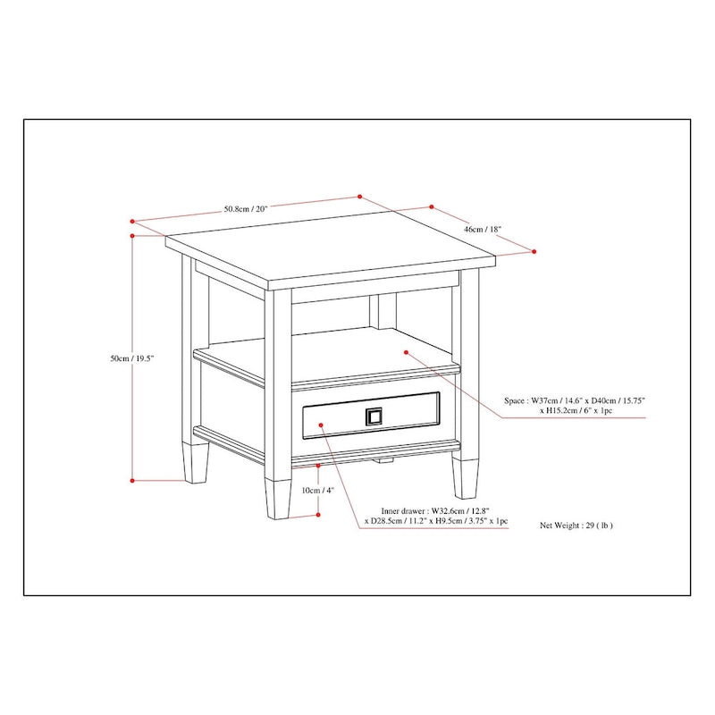 Solid Wood Rectangle End Table - 20" Wide Transitional Side Table