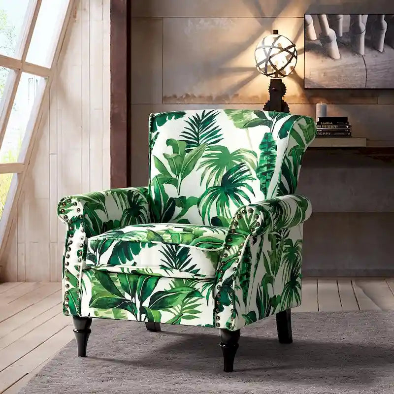 Floral Wingback Accent Chair with Rolled Arms - Single Seater