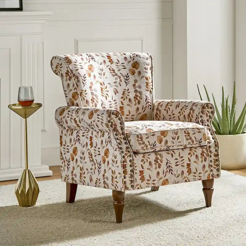Floral Wingback Accent Chair with Rolled Arms - Single Seater