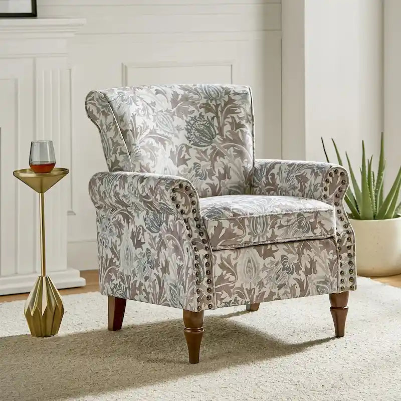 Floral Wingback Accent Chair with Rolled Arms - Single Seater