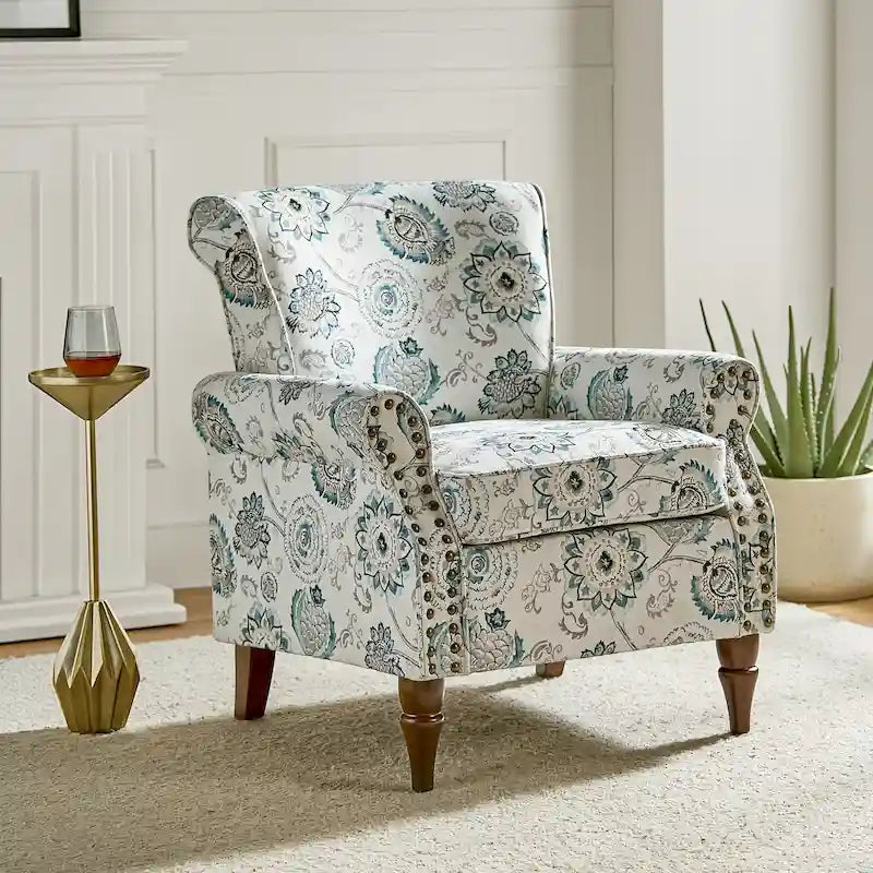 Floral Wingback Accent Chair with Rolled Arms - Single Seater