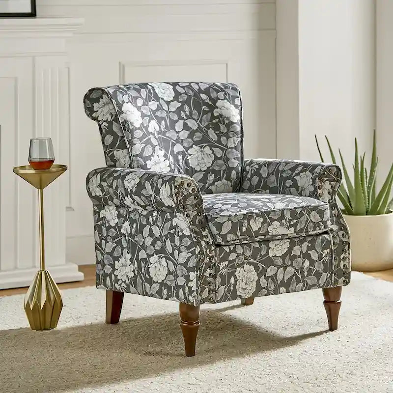 Floral Wingback Accent Chair with Rolled Arms - Single Seater