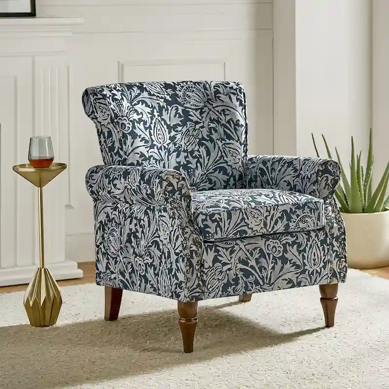 Floral Wingback Accent Chair with Rolled Arms - Single Seater