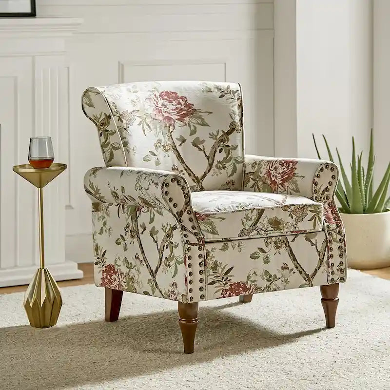 Nyctelius Traditional Polyester Accent Chair with Rolled Arms and Nailhead Trim by HULALA HOME
