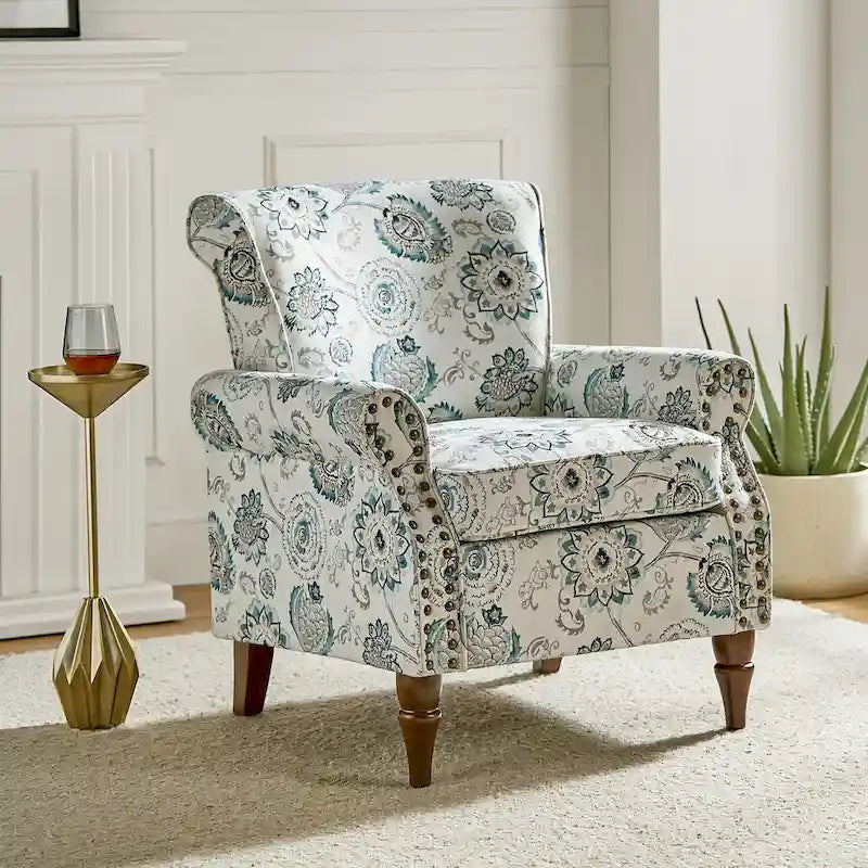 Floral Wingback Accent Chair with Rolled Arms - Single Seater