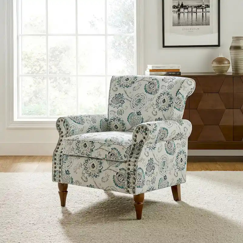 Floral Wingback Accent Chair with Rolled Arms - Single Seater