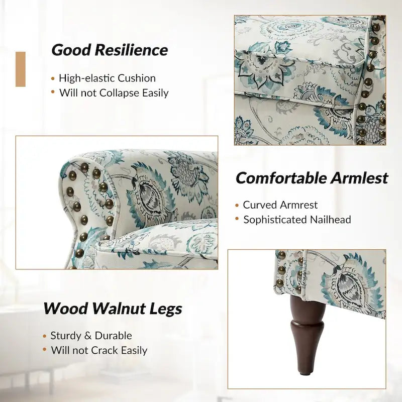 Floral Wingback Accent Chair with Rolled Arms - Single Seater