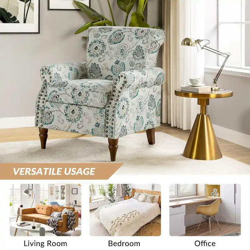 Floral Wingback Accent Chair with Rolled Arms - Single Seater