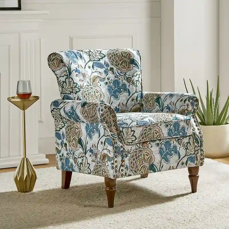 Floral Wingback Accent Chair with Rolled Arms - Single Seater