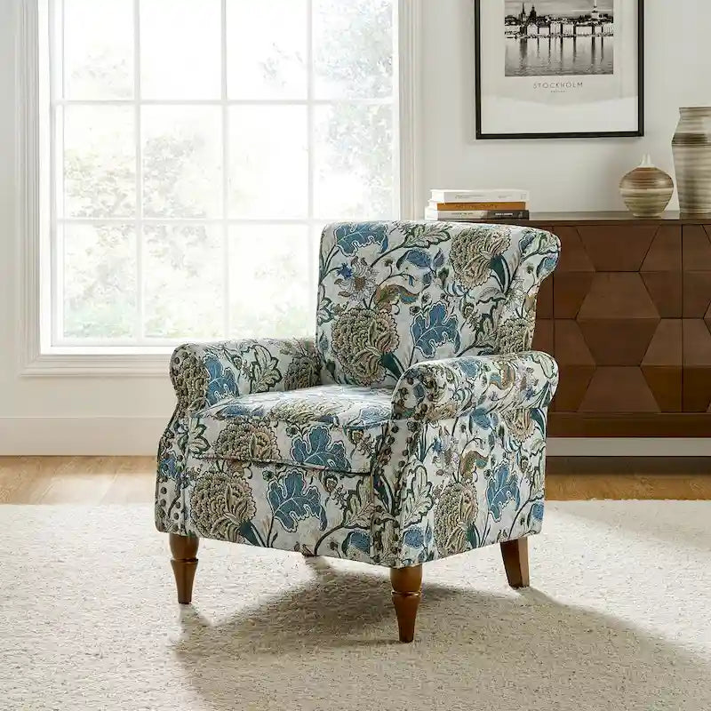 Floral Wingback Accent Chair with Rolled Arms - Single Seater