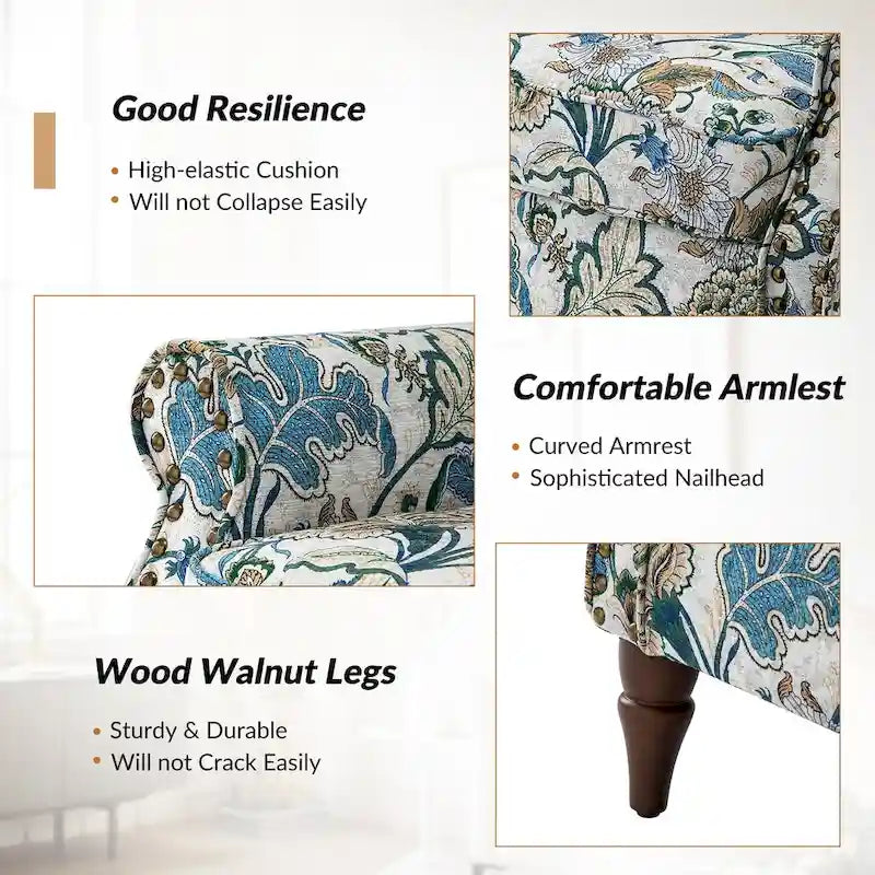 Floral Wingback Accent Chair with Rolled Arms - Single Seater