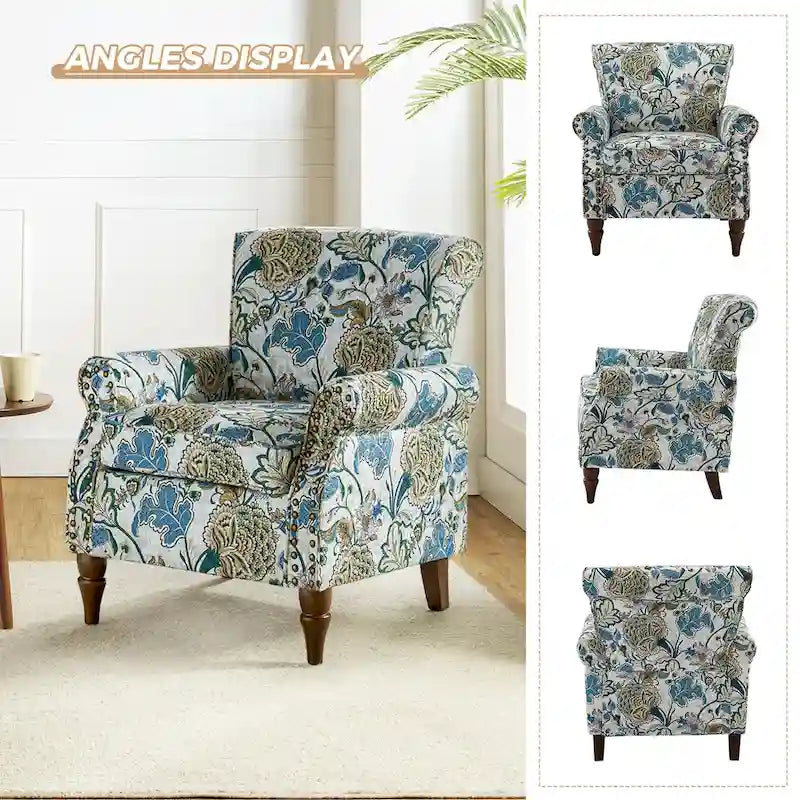Floral Wingback Accent Chair with Rolled Arms - Single Seater