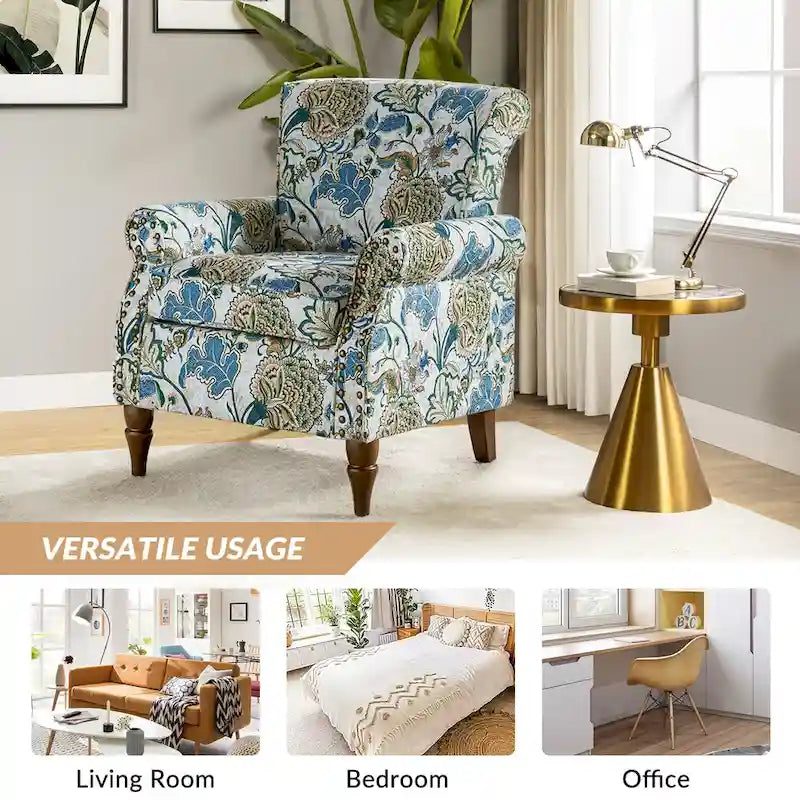 Floral Wingback Accent Chair with Rolled Arms - Single Seater