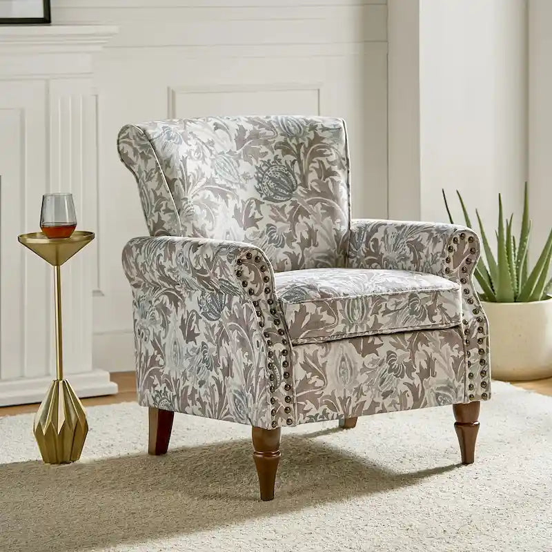Floral Wingback Accent Chair with Rolled Arms - Single Seater