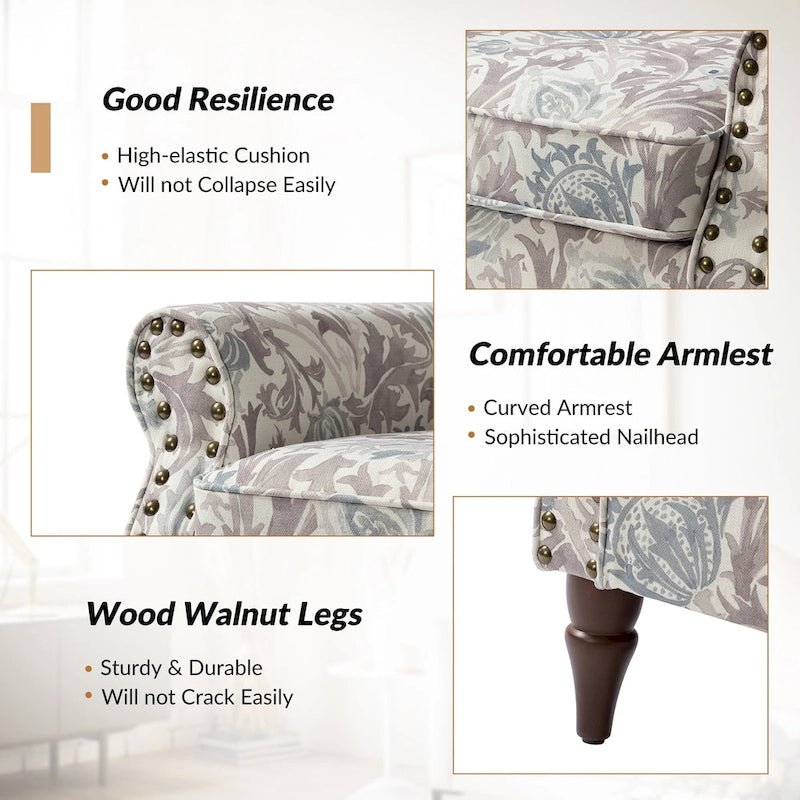 Floral Wingback Accent Chair with Rolled Arms - Single Seater