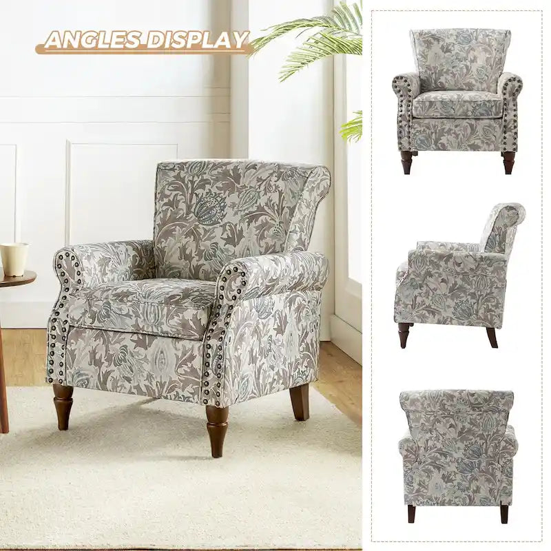 Floral Wingback Accent Chair with Rolled Arms - Single Seater