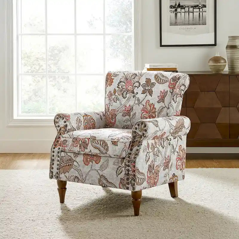 Floral Wingback Accent Chair with Rolled Arms - Single Seater