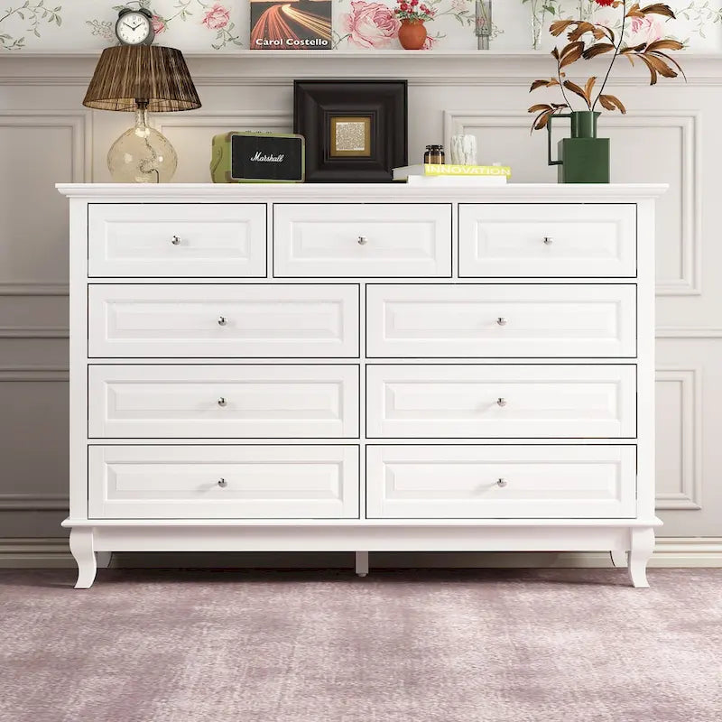 55.1W 9-Drawer Dresser: Spacious and Sleek Design Chest Lacquer