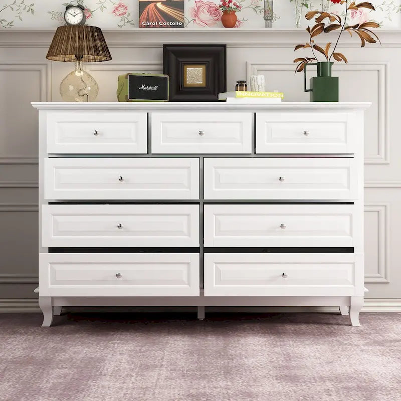 55.1W 9-Drawer Dresser: Spacious and Sleek Design Chest Lacquer