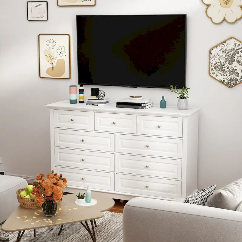 55.1W 9-Drawer Dresser: Spacious and Sleek Design Chest Lacquer