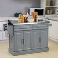 Gray Rolling Kitchen Island with Stainless Steel Top and Storage