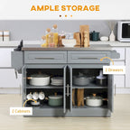 Gray Rolling Kitchen Island with Stainless Steel Top and Storage
