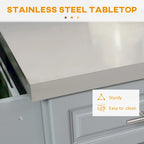 Gray Rolling Kitchen Island with Stainless Steel Top and Storage
