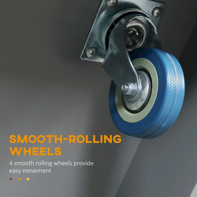 Gray Rolling Kitchen Island with Stainless Steel Top and Storage