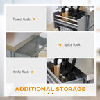 Gray Rolling Kitchen Island with Stainless Steel Top and Storage