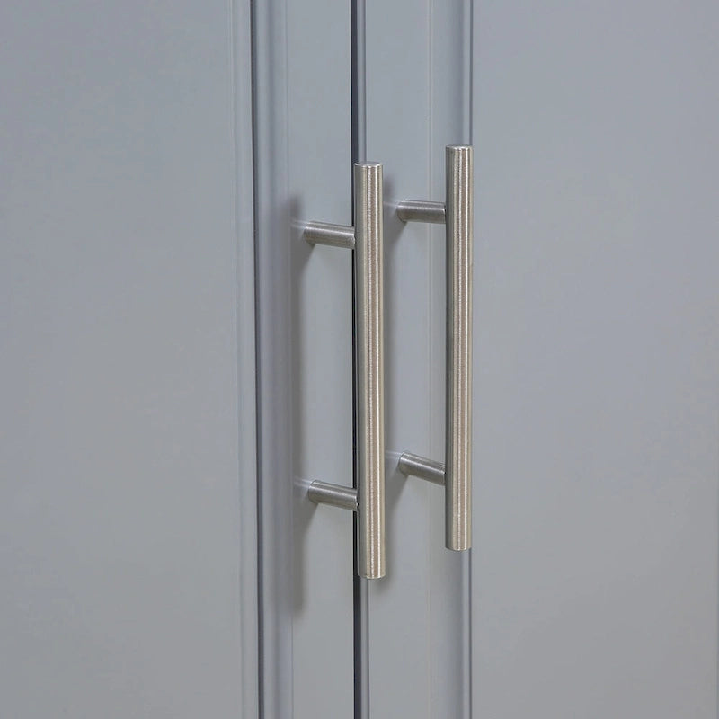 Gray Rolling Kitchen Island with Stainless Steel Top and Storage