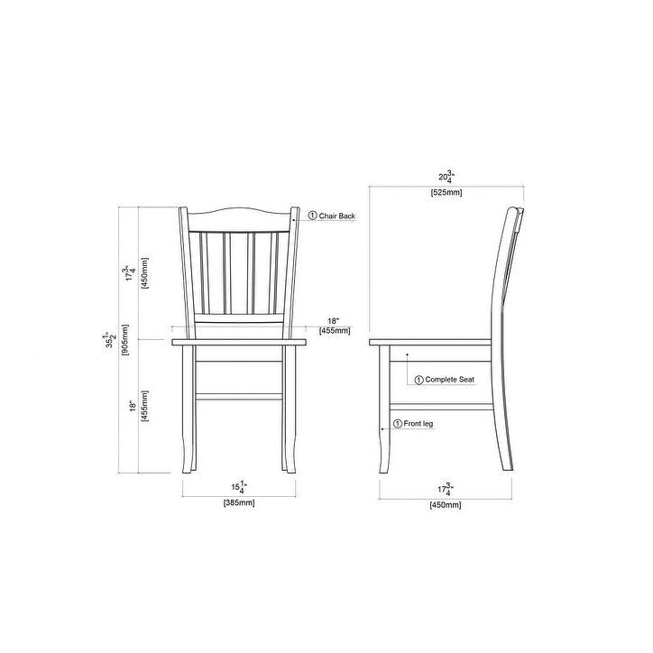 Rubberwood Dining Chairs - Set of 2 - Walnut/Oak/Black Finish