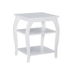 Wooden farmhouse-style side table with two shelves.