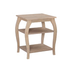 Wooden farmhouse-style side table with two shelves.