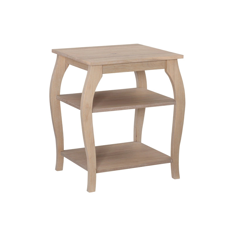 Wooden farmhouse-style side table with two shelves.