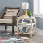 Wooden farmhouse-style side table with two shelves.