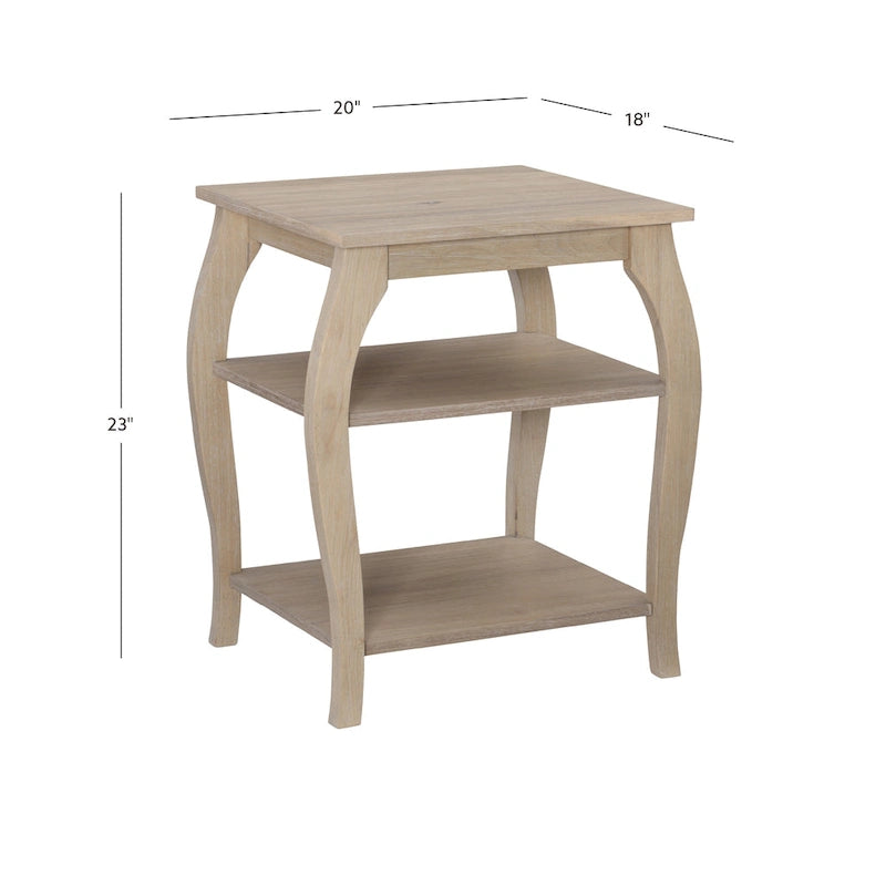 Wooden farmhouse-style side table with two shelves.