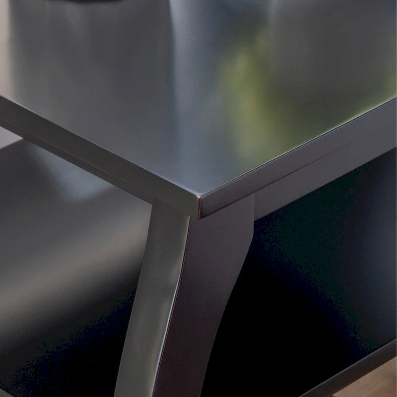 Wooden farmhouse-style side table with two shelves.