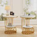Round End Table, 2 Tiers Side Table for Living Room Bedroom