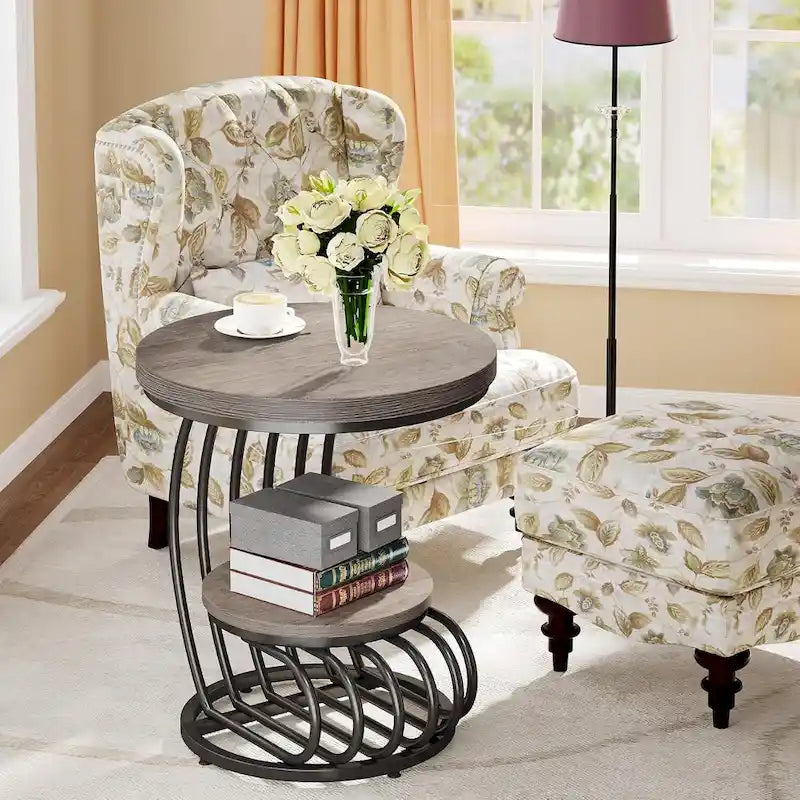 Round End Table, 2 Tiers Side Table for Living Room Bedroom
