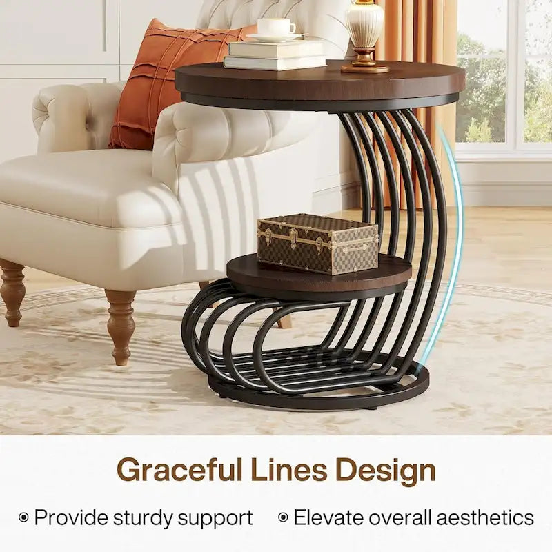 Round End Table, 2 Tiers Side Table for Living Room Bedroom